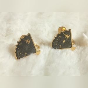 Amita Japan Damascene Fan Earrings 24k Gold Inlay